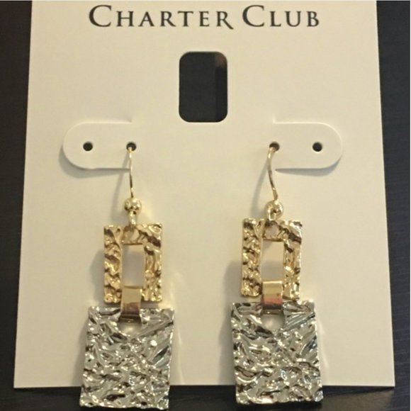 Charter Club ~ Gold & Silver Tone Square Earrings - Picture 1 of 5